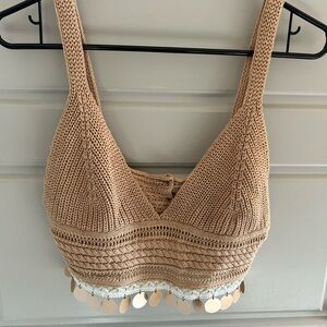 Crochet Crop Top with Gold Sequin Accents